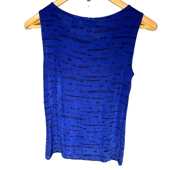 Chicos Travelers Blue Black Sleeveless Stretch Knit Shell Top Sz S - Picture 2 of 10